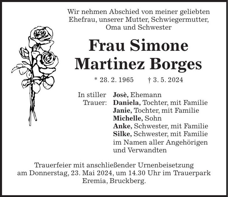 Traueranzeige Simone Martinez Borges