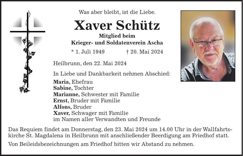 Traueranzeige Xaver Schütz