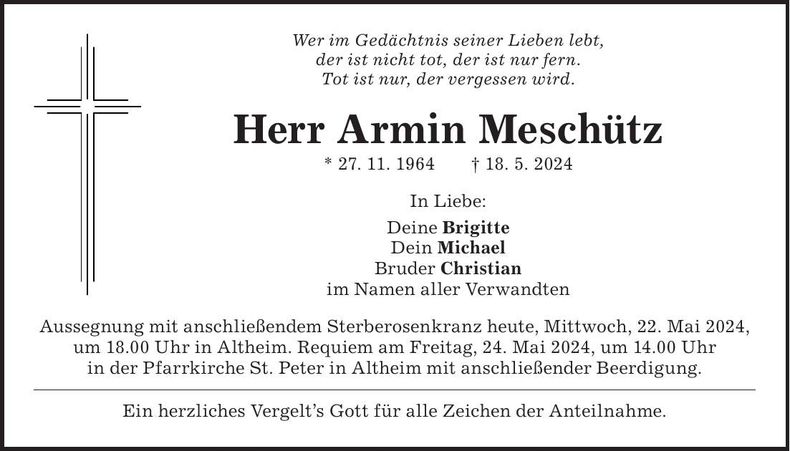 Traueranzeige Armin Meschütz