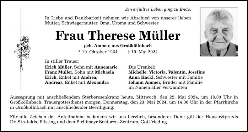 Traueranzeige Therese Müller