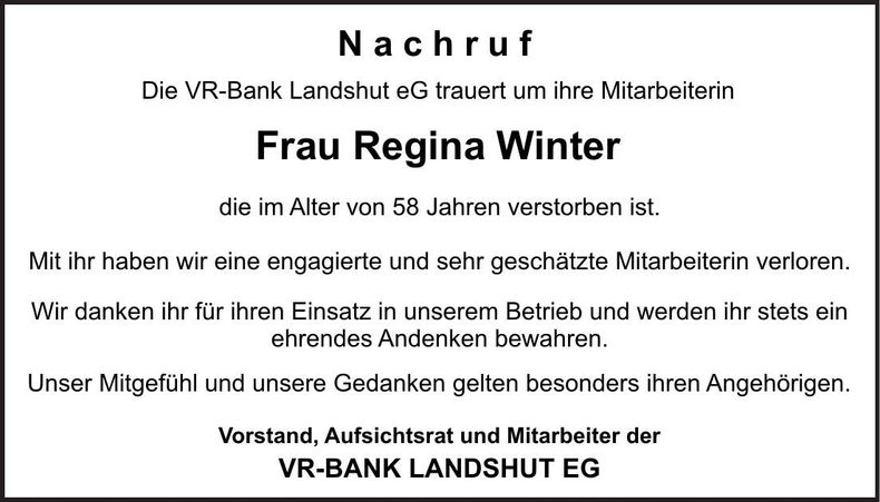 Traueranzeige Regina Winter