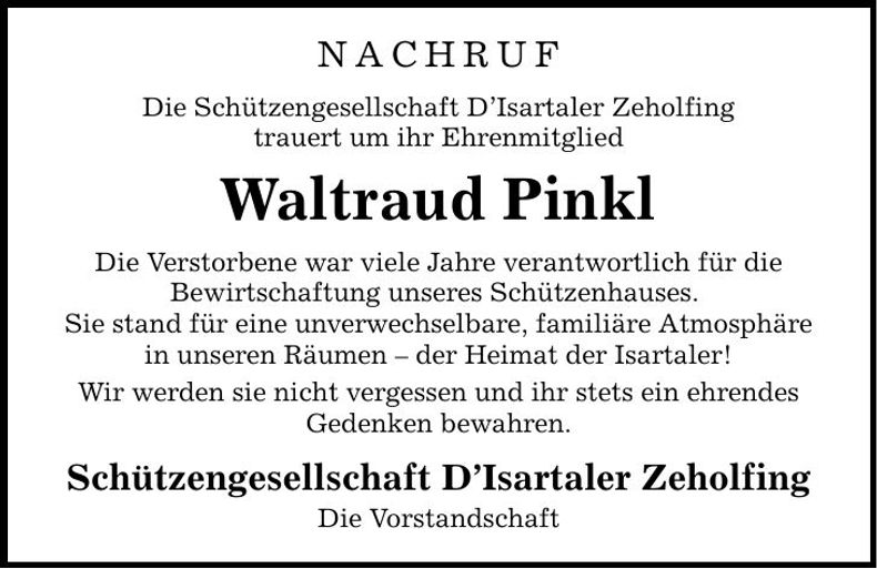 Traueranzeige Traudl Pinkl