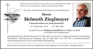 Traueranzeige Helmut Zieglmayer