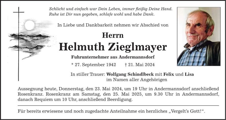 Traueranzeige Helmut Zieglmayer
