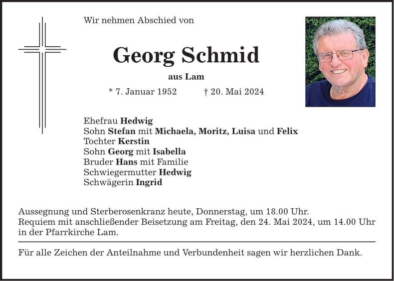 Traueranzeige Georg Schmid