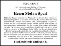 Traueranzeige Stefan Sperl