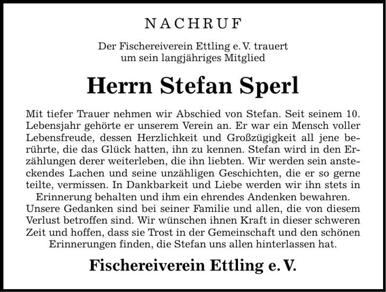 Traueranzeige Stefan Sperl