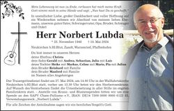 Traueranzeige Norbert Lubda