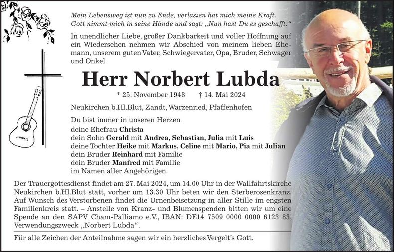 Traueranzeige Norbert Lubda