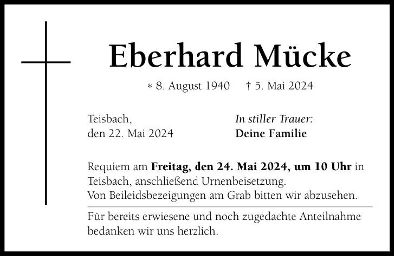 Traueranzeige Eberhard Mücke