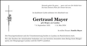 Traueranzeige Gertraud Mayer