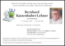 Traueranzeige Bernhard Kastenhuber-Lehner