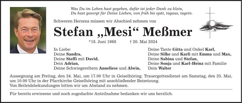 Traueranzeige Stefan Meßmer