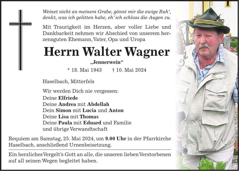 Traueranzeige Walter Wagner
