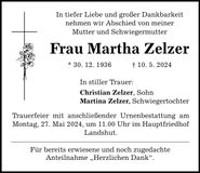Traueranzeige Martha Zelzer