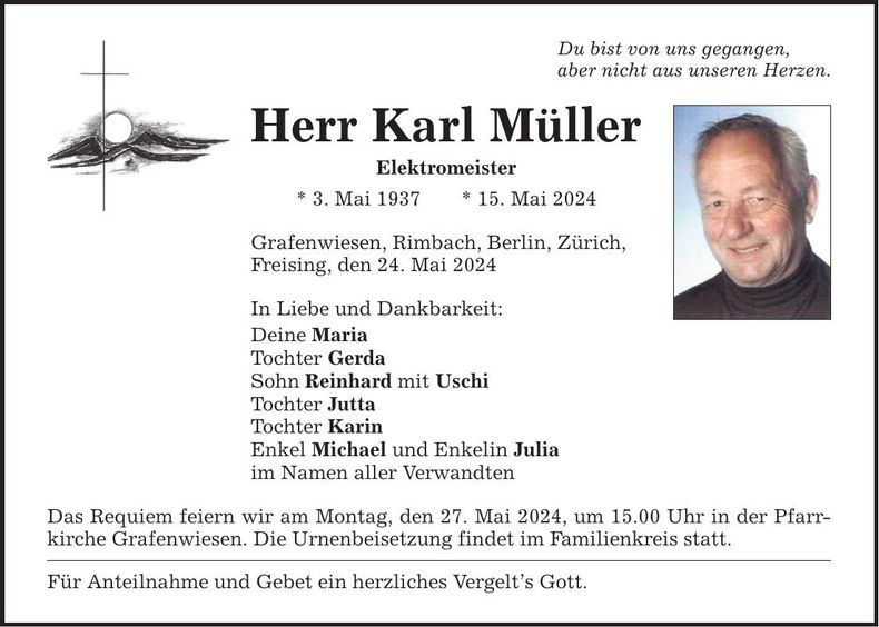 Traueranzeige Karl Müller