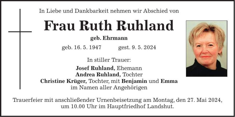 Traueranzeige Ruth Ruhland