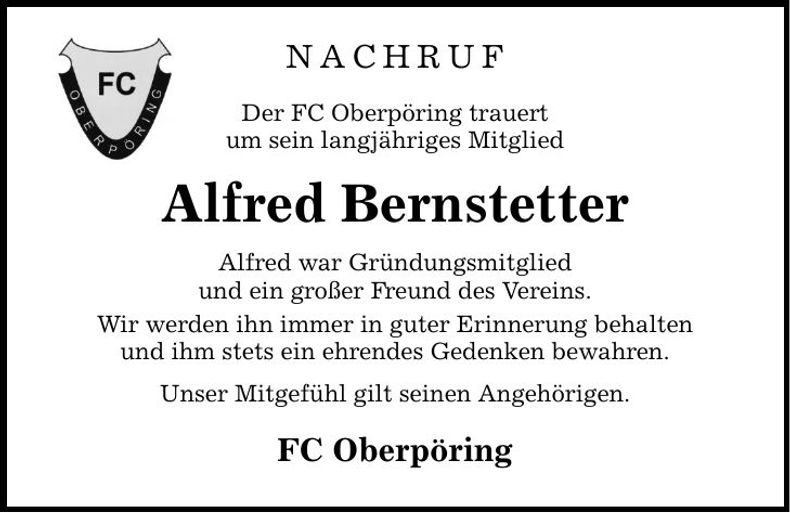 Traueranzeige Alfred Bernstetter