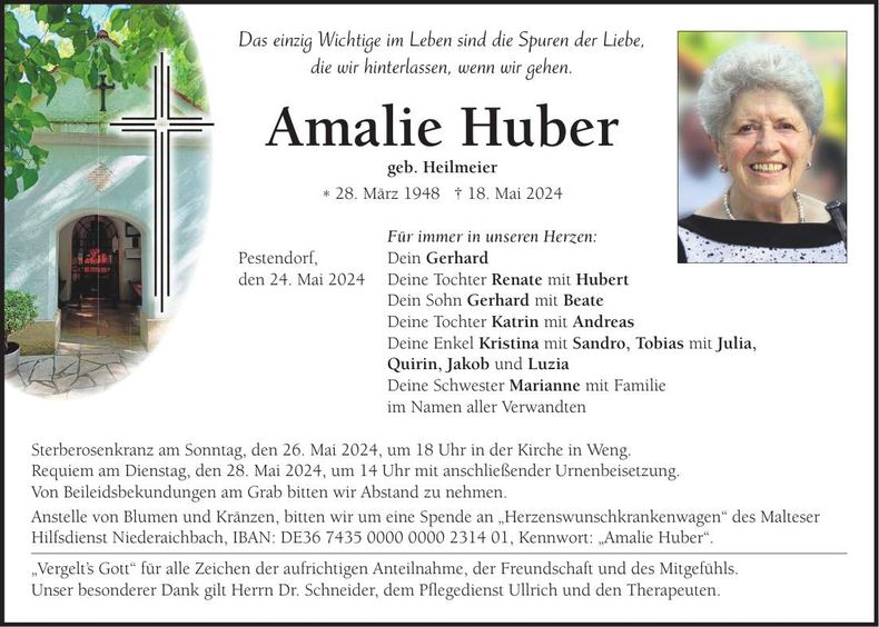 Traueranzeige Amalie Huber