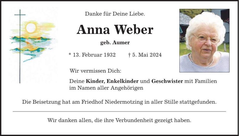 Traueranzeige Anna Weber