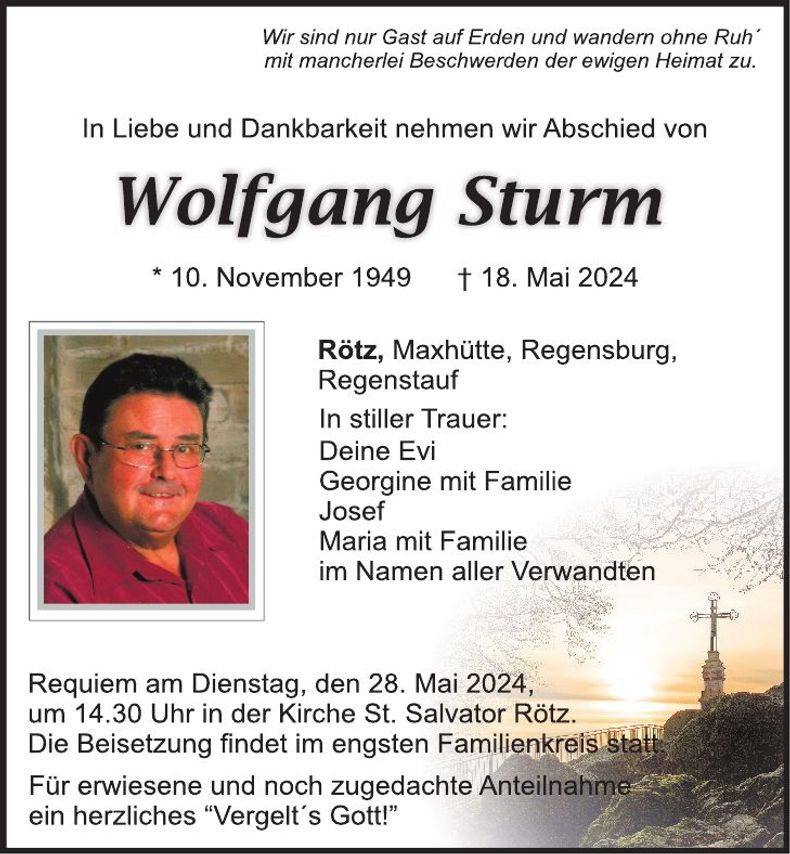 Traueranzeige Wolfgang Sturm