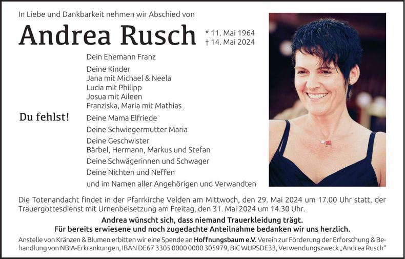 Traueranzeige Andrea Rusch
