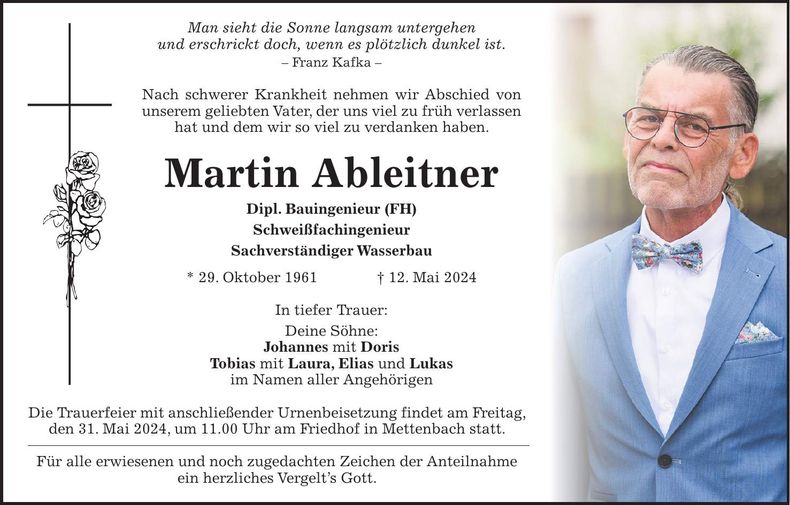 Traueranzeige Martin Ableitner