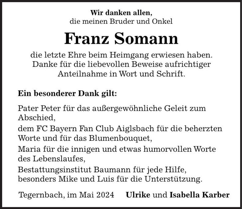 Traueranzeige Franz Somann