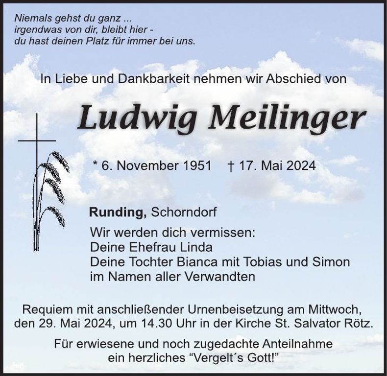 Traueranzeige Ludwig Meilinger