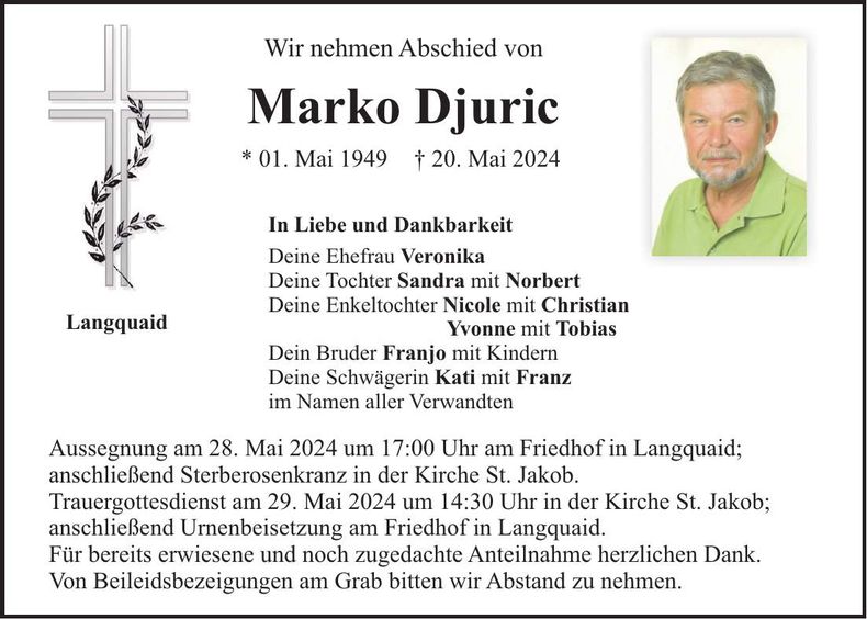 Traueranzeige Marko Djuric