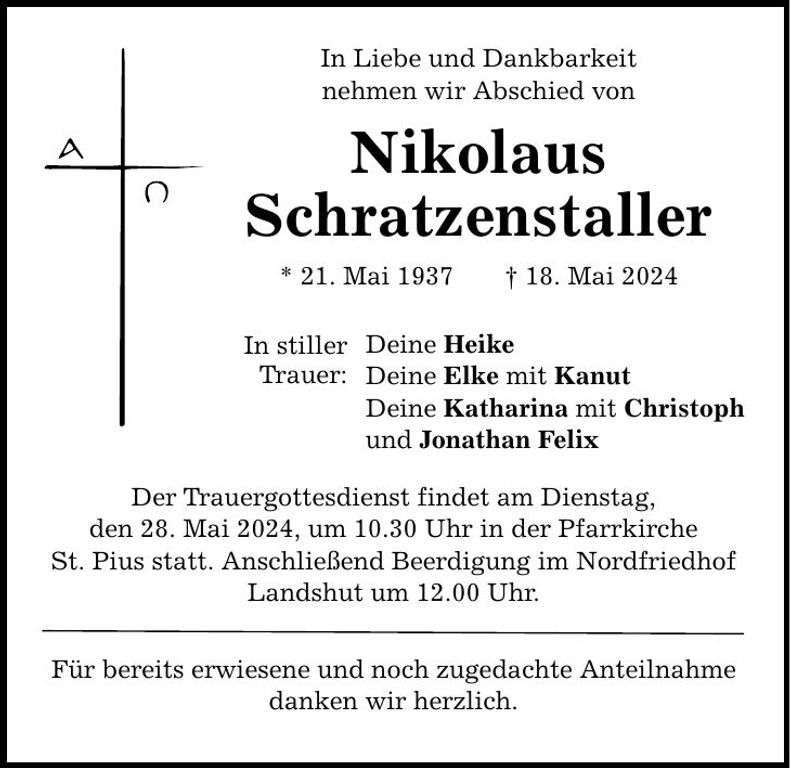 Traueranzeige Nikolaus Schratzenstaller
