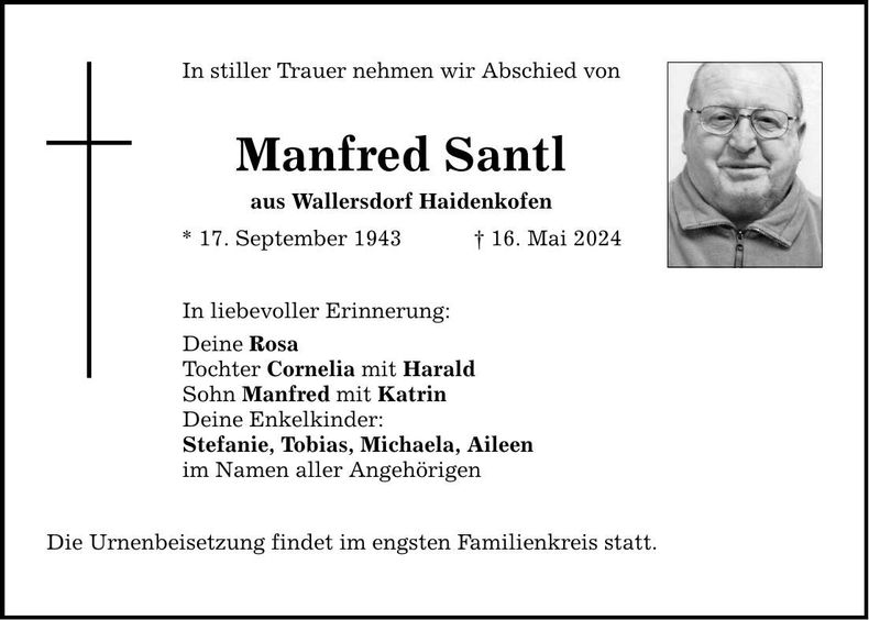 Traueranzeige Manfred Santl