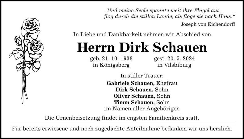 Traueranzeige Dirk Schauen