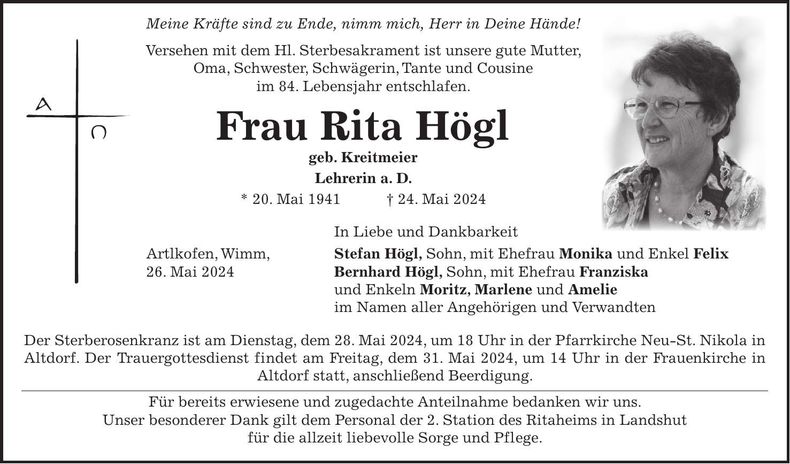 Traueranzeige Rita Högl