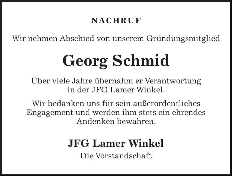 Traueranzeige Georg Schmid