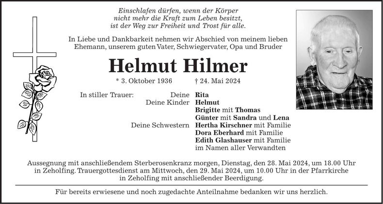 Traueranzeige Helmut Hilmer
