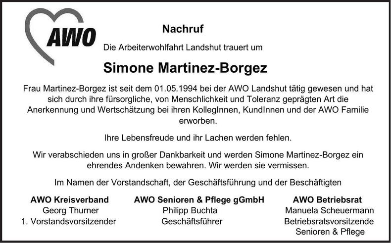 Traueranzeige Simone Martinez-Borgez