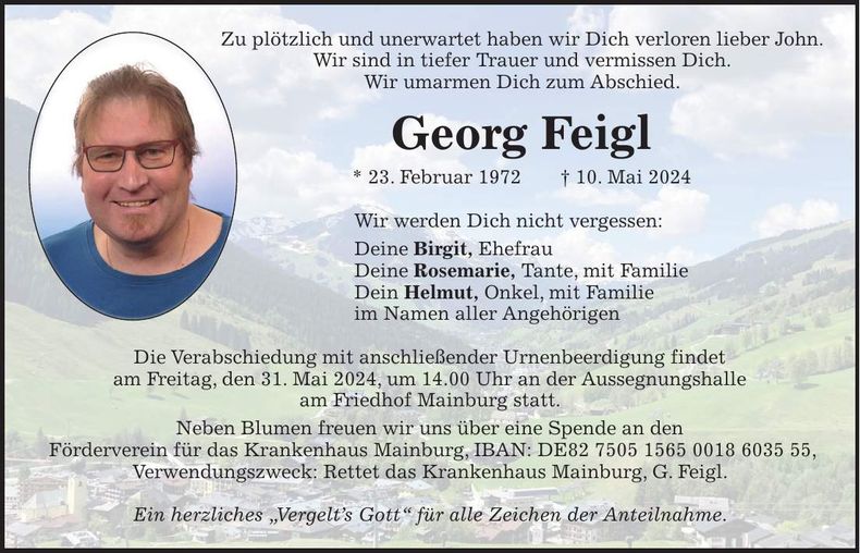 Traueranzeige Georg Feigl