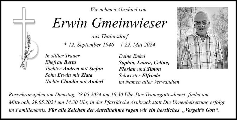 Traueranzeige Erwin Gmeinwieser