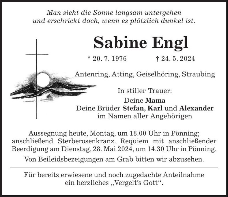 Traueranzeige Sabine Engl