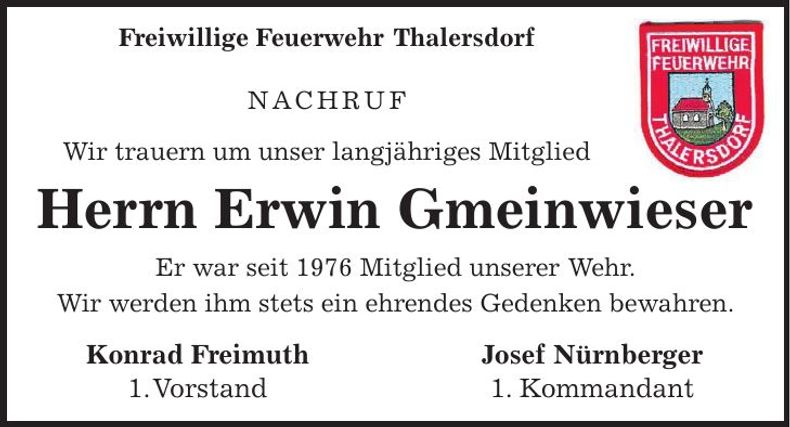 Traueranzeige Erwin Gmeinwieser