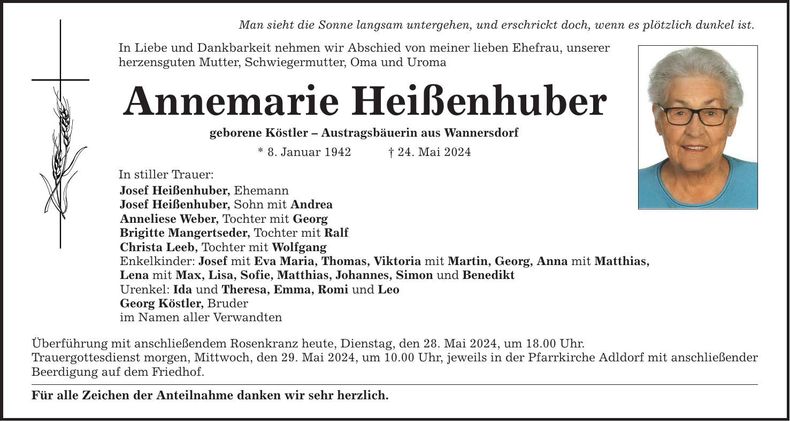 Traueranzeige Annemarie Heißenhuber