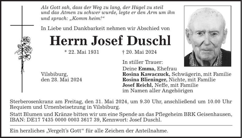 Traueranzeige Duschl Josef