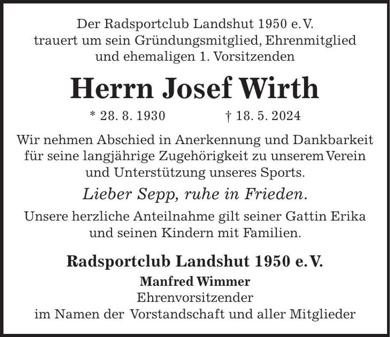 Traueranzeige Josef Wirth