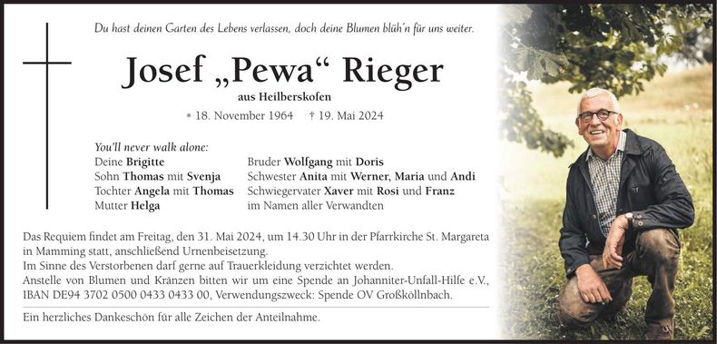Traueranzeige Josef Rieger