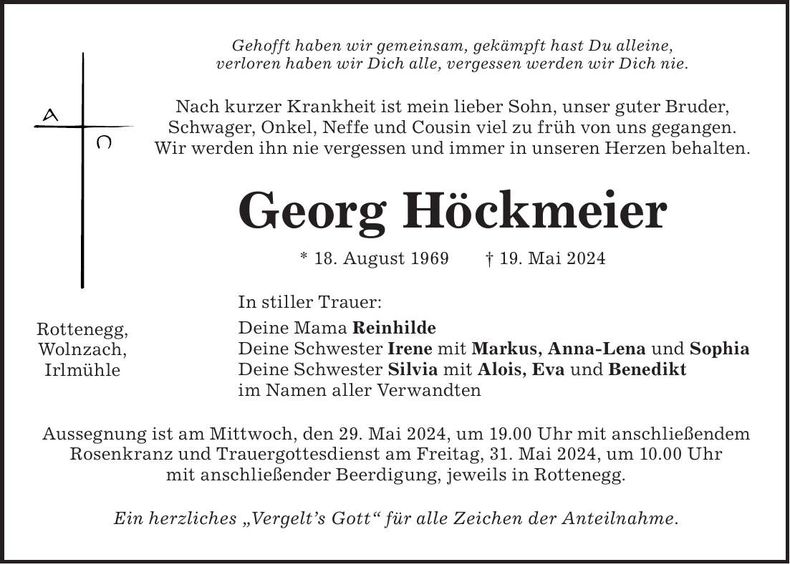 Traueranzeige Georg Höckmeier