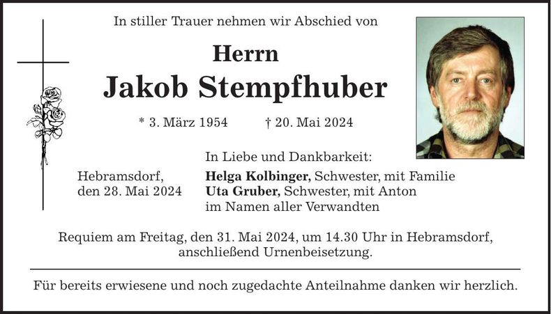 Traueranzeige Jakob Stempfhuber