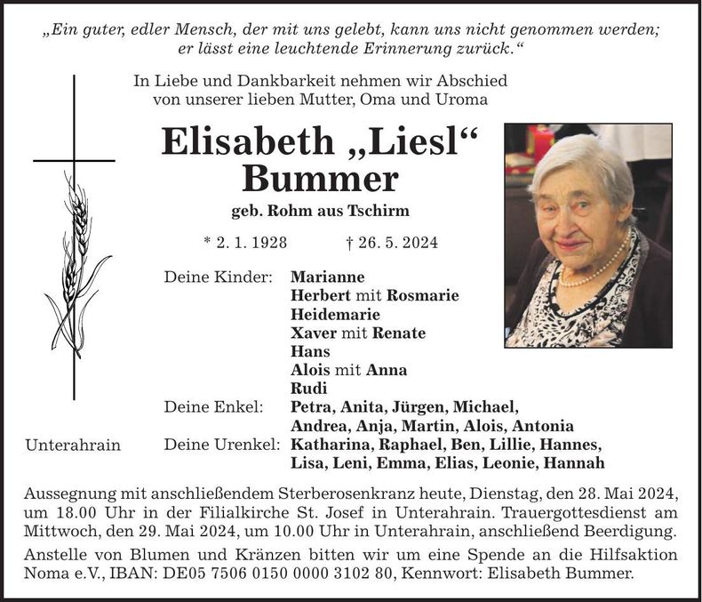 Traueranzeige Elisabeth Bummer