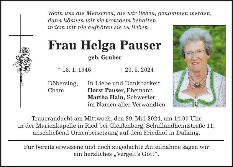 Traueranzeige Helga Pauser
