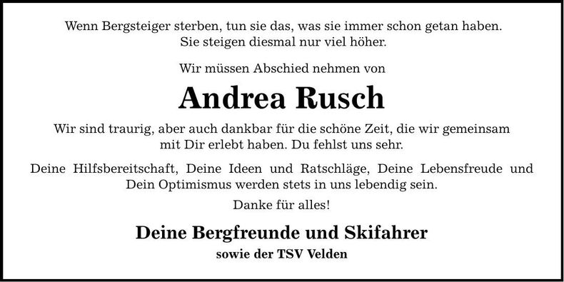 Traueranzeige Andrea Rusch
